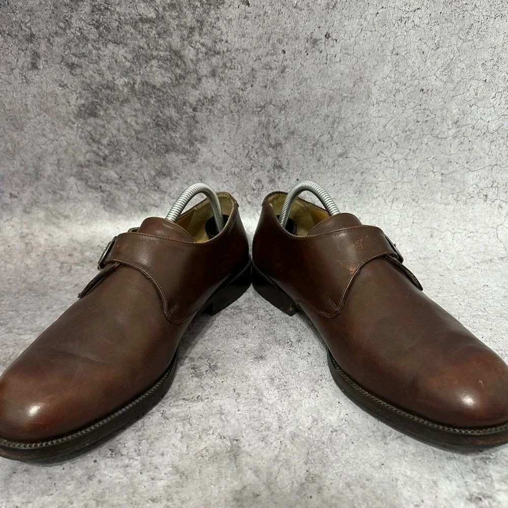 Ambiorix Single Monk Strap Mens 8 Brown Leather Plain Toe Dress Shoes Buckle